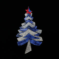 Lea Stein Paris Brooch Christmas Tree or Fir With a Star Blue and Silver