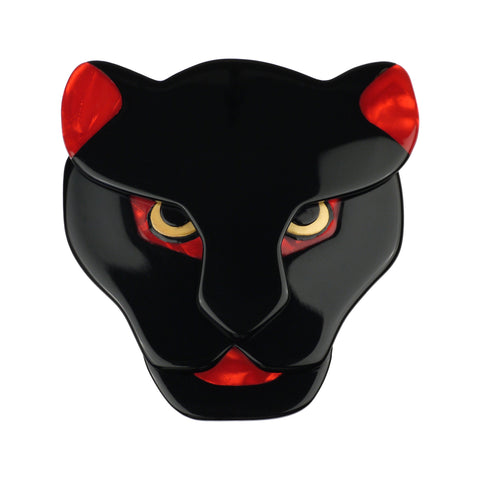 Lea Stein Paris Brooch Puma Head Black Red