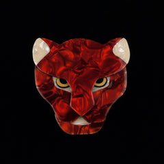 Lea Stein Paris Brooch Puma Head Red Ivory