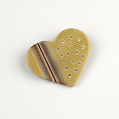 Lea Stein Paris Vintage Brooch Heart Beige and Brown with Clear Rhinestones
