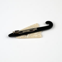 Lea Stein Paris Vintage Brooch Umbrella Ivory and Black with Amethyst Rhinestones