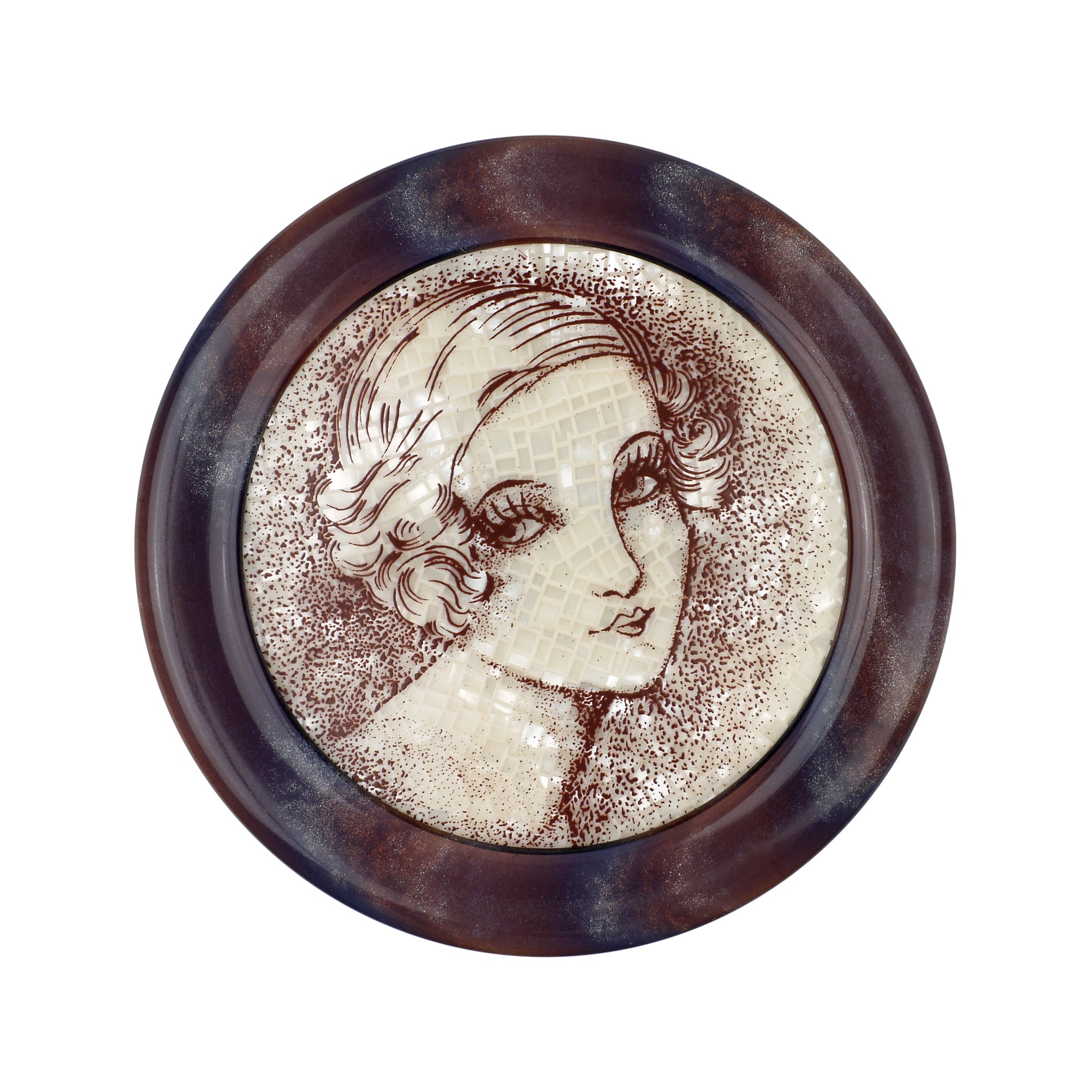 Lea Stein Paris Vintage Serigraphy Brooch Portrait of a Young Woman