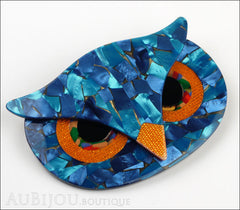 Lea Stein Athena The Owl Head Brooch Pin Blue Mosaic Orange Side