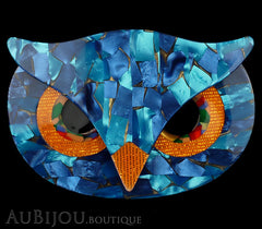 Lea Stein Athena The Owl Head Brooch Pin Blue Mosaic Orange