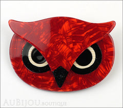 Lea Stein Athena The Owl Head Brooch Pin Red Swirls Black Front