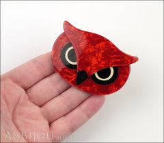 Lea Stein Athena The Owl Head Brooch Pin Red Swirls Black Model