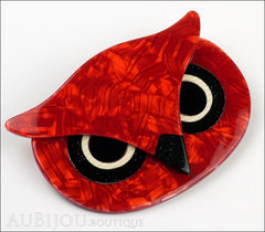 Lea Stein Athena The Owl Head Brooch Pin Red Swirls Black Side