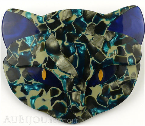 Lea Stein Bacchus The Cat Head Brooch Pin Blue Green Mosaic Gallery