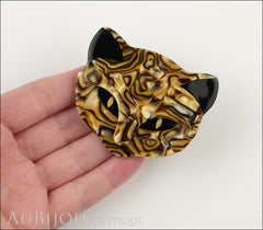 Lea Stein Bacchus The Cat Head Brooch Pin Caramel Mosaic Model