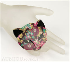Lea Stein Bacchus The Cat Head Brooch Pin Multicolor Floral Black Mannequin