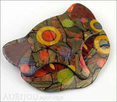 Lea Stein Bacchus The Cat Head Brooch Pin Multicolor Pattern Side