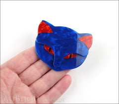 Lea Stein Bacchus The Cat Head Brooch Pin Pearly Blue Red Model