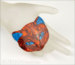 Lea Stein Bacchus The Cat Head Brooch Pin Red Swirls Blue Mannequin