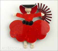 Lea Stein Ballerina Scarlett O'Hara Fan Brooch Pin Red Black White Front
