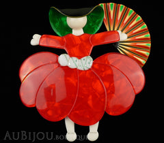 Lea Stein Ballerina Scarlett O'Hara Fan Brooch Pin Red Green White Black