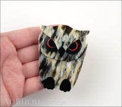 Lea Stein Buba The Owl Bird Brooch Pin Black Grey Horn Model