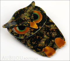 Lea Stein Buba The Owl Bird Brooch Pin Green Mosaic Caramel Side