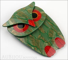 Lea Stein Buba The Owl Bird Brooch Pin Green Red Gold Side
