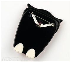 Lea Stein Buba The Owl Bird Brooch Pin Red Pearly White Back