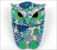 Lea Stein Buba The Owl Brooch Pin Blue Turquoise Floral Front