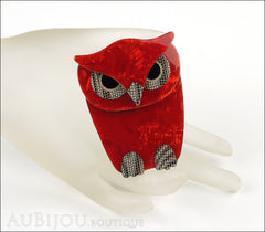 Lea Stein Buba The Owl Brooch Pin Red Mosaic Grey Mannequin