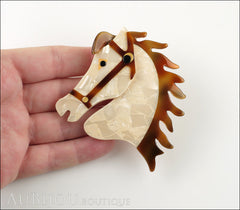 Lea Stein Butter The Horse Head Brooch Pin Pearly Cream Copper Model