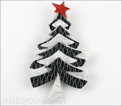Lea Stein Christmas Tree Brooch Pin Black White Front