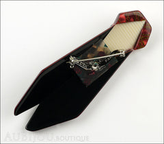 Lea Stein Cicada Insect Art Deco Brooch Pin Black White Red Back
