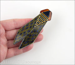 Lea Stein Cicada Insect Art Deco Brooch Pin Blue Gold Amber Model