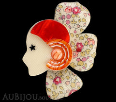 Lea Stein Corolle Art Deco Girl Petal Brooch Pin Floral Red Pink