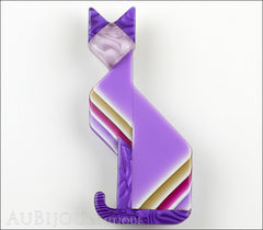 Lea Stein Deco Cat Brooch Pin Lavander Yellow Purple Front