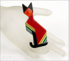 Lea Stein Deco Cat Brooch Pin Red Black Yellow Mannequin
