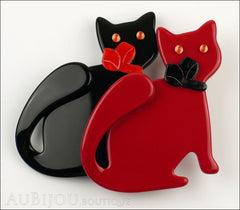 Lea Stein Double Watching Cat Brooch Pin Black Red Front