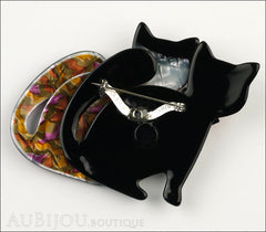 Lea Stein Double Watching Cat Brooch Pin Black Red Green Back