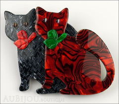 Lea Stein Double Watching Cat Brooch Pin Black Red Green Front