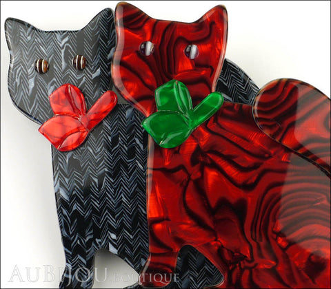 Lea Stein Double Watching Cat Brooch Pin Black Red Green Gallery