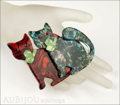Lea Stein Double Watching Cat Brooch Pin Red Blue Green Mannequin