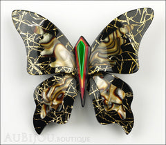 Lea Stein Elfe The Butterfly Insect Brooch Pin Black Gold Abalon Green Front
