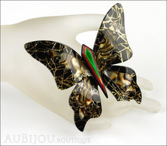 Lea Stein Elfe The Butterfly Insect Brooch Pin Black Gold Abalon Green Mannequin