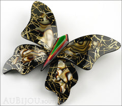 Lea Stein Elfe The Butterfly Insect Brooch Pin Black Gold Abalon Green Side