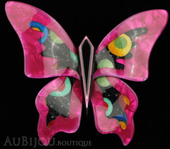 Lea Stein Elfe The Butterfly Insect Brooch Pin Fuchsia Celestial Multicolor Black