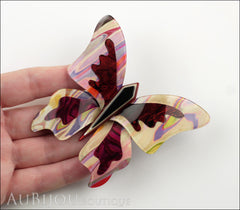 Lea Stein Elfe The Butterfly Insect Brooch Pin Light Pastels Burgundy Black Model