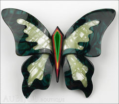 Lea Stein Elfe The Butterfly Insect Brooch Pin MOP Green Front