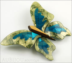 Lea Stein Elfe The Butterfly Insect Brooch Pin Mustard Green Turquoise Beige Side