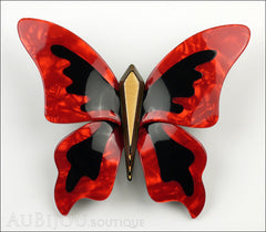 Lea Stein Elfe The Butterfly Insect Brooch Pin Pearly Red Black Gold Front