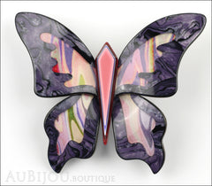 Lea Stein Elfe The Butterfly Insect Brooch Pin Purple Swirls Pastel Pink Front