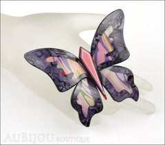 Lea Stein Elfe The Butterfly Insect Brooch Pin Purple Swirls Pastel Pink Mannequin
