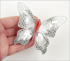 Lea Stein Elfe The Butterfly Insect Brooch Pin Silver White Red Model