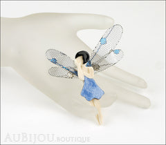 Lea Stein Fairy Demoiselle Volage Brooch Pin Blue Black Grey Mannequin