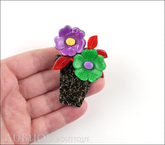 Lea Stein Flower Pot Brooch Pin Purple Green Red Black Model
